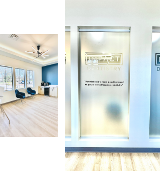 Waiting room and windows inside dental office