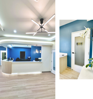 Front desk and door in dental office